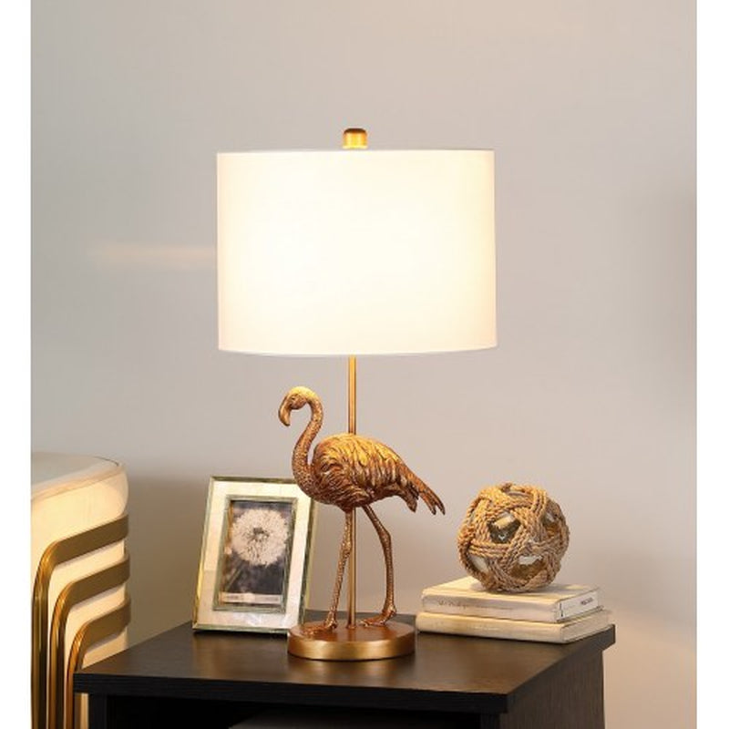 26 Inch Matte Gold Flamingo Table Lamp with White Linen Drum Shade – image 2