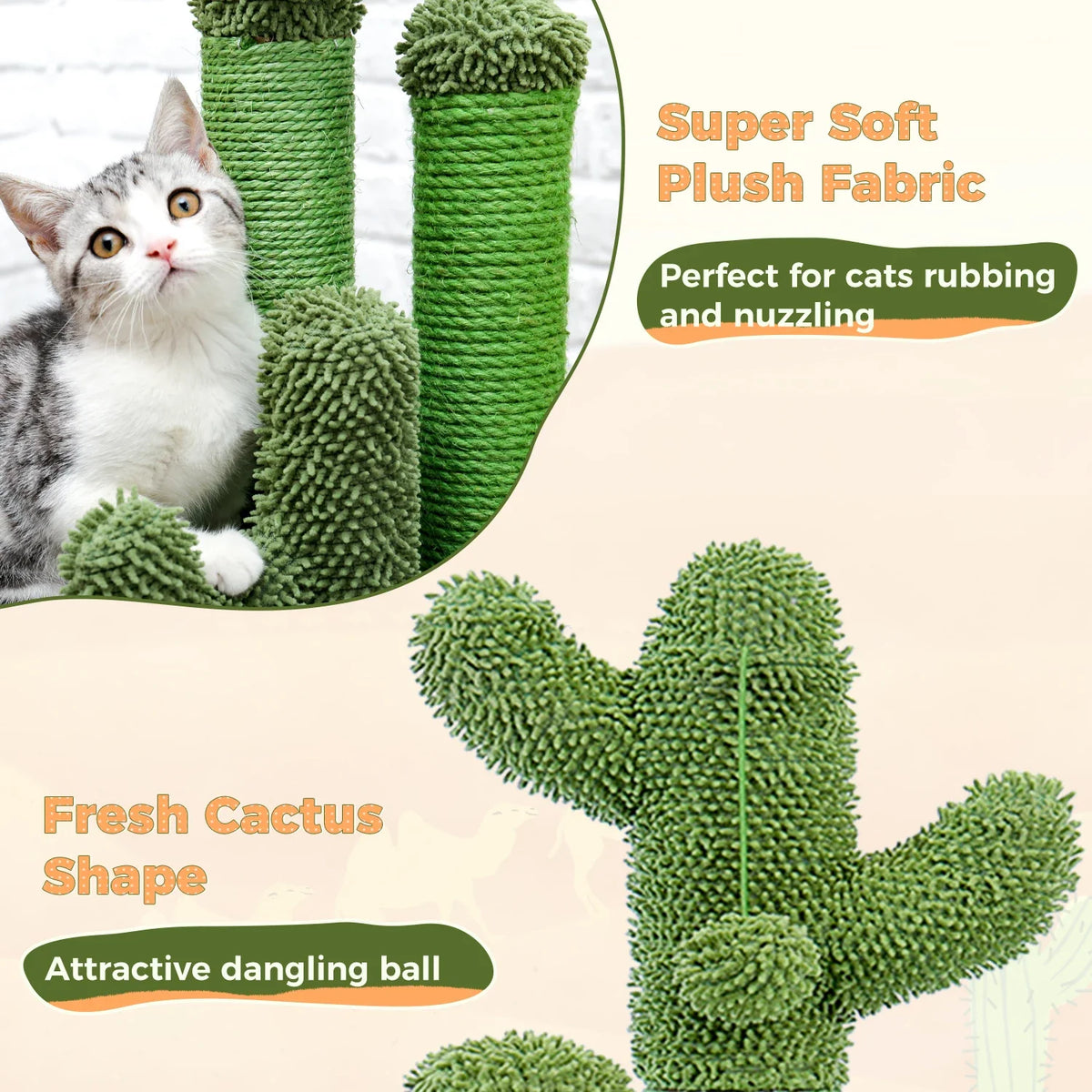 Cactus Cat Scratching Post – 3 Poles with Dangling Ball – image 5