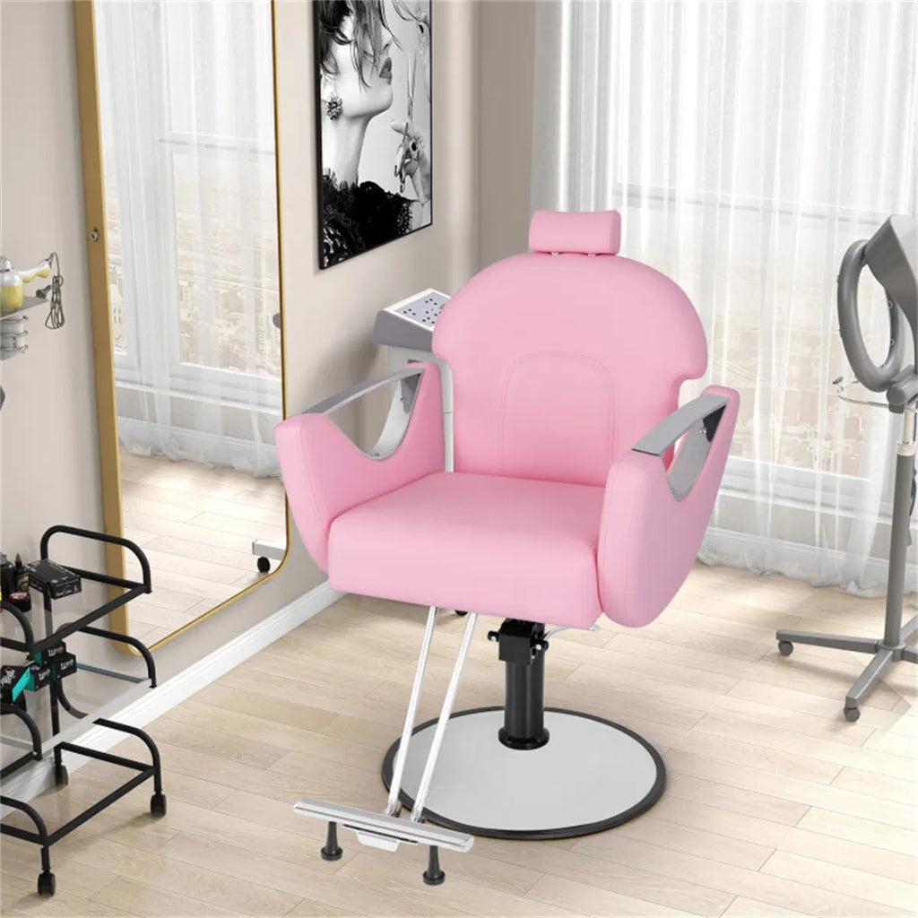 Pink Reclining Barber Chair with Adjustable Headrest – image 3