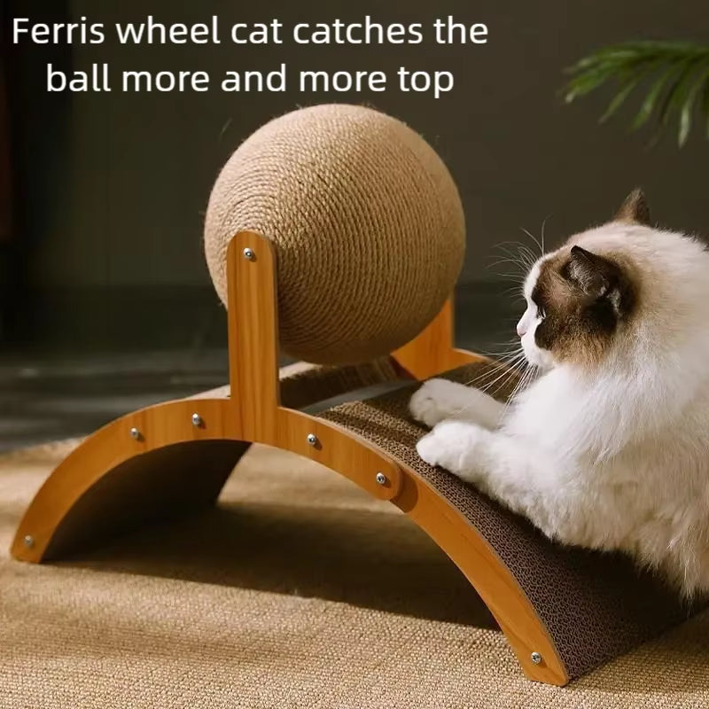 Cat Scratcher Toy - Wooden Frame with Spinning Sisal Ball – image 2