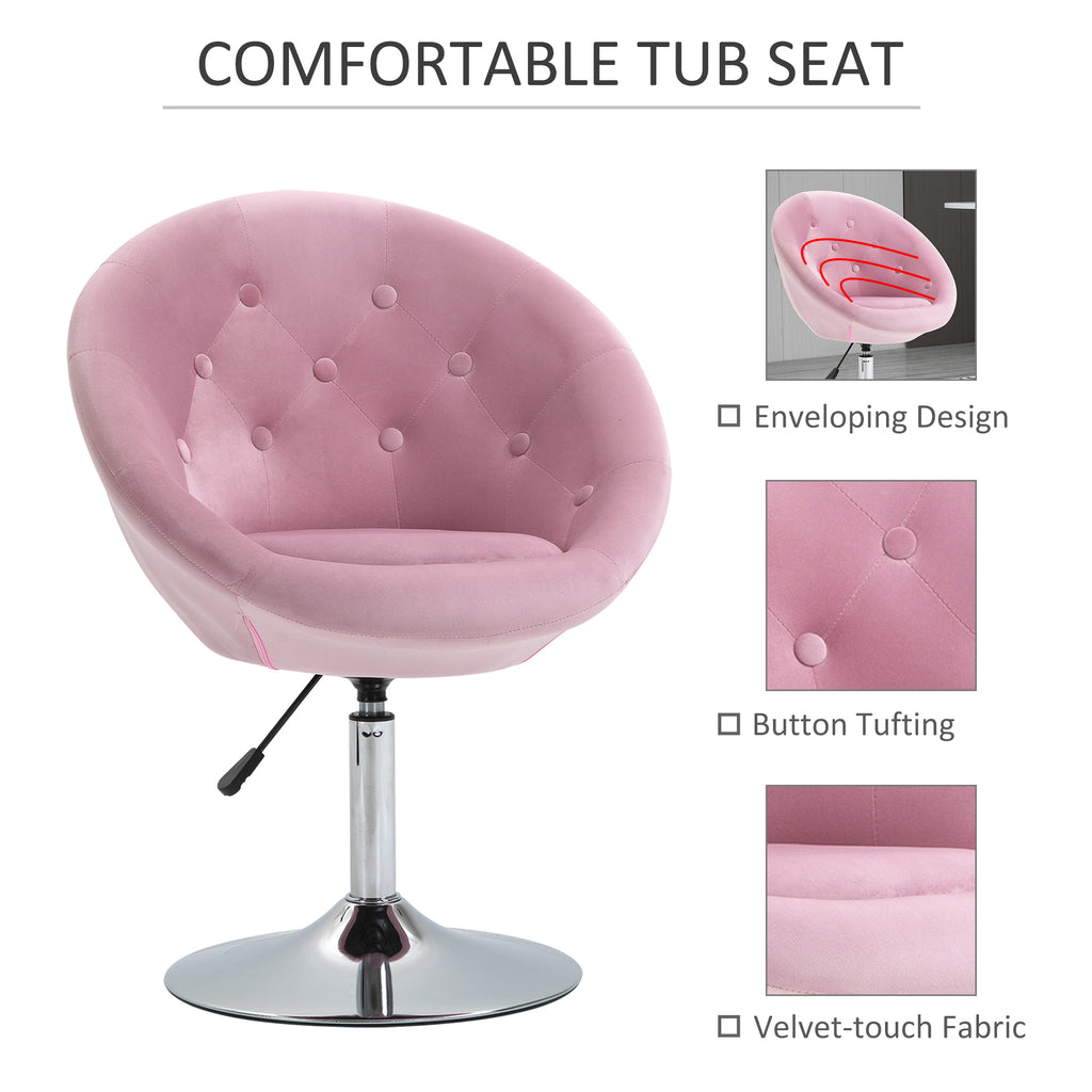 Pink Tufted Swivel Vanity Chair with Chrome Base, Height Adjustable – image 7