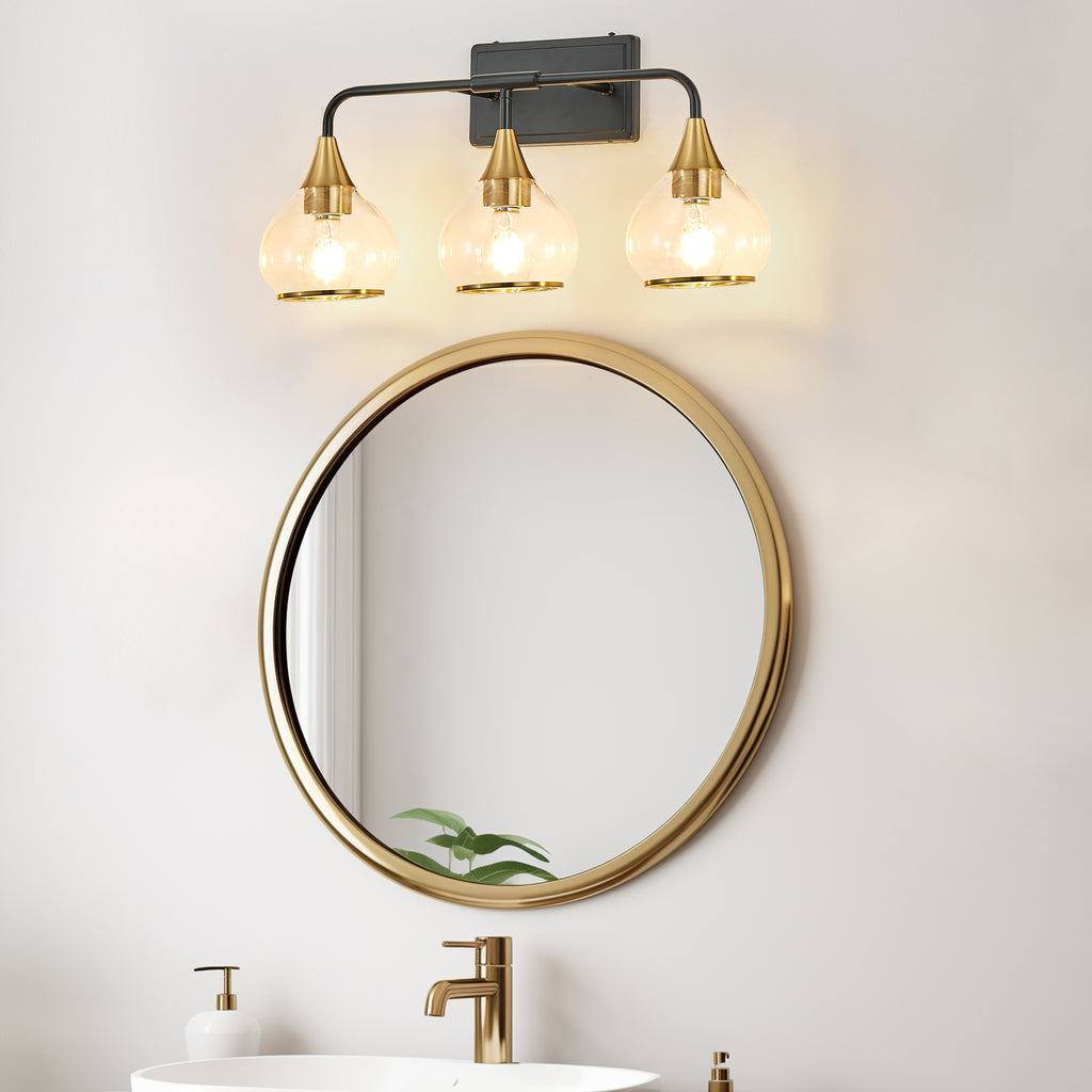 23 Inch 3-Light Black and Gold Vanity Sconce with Clear Glass Shades – image 3