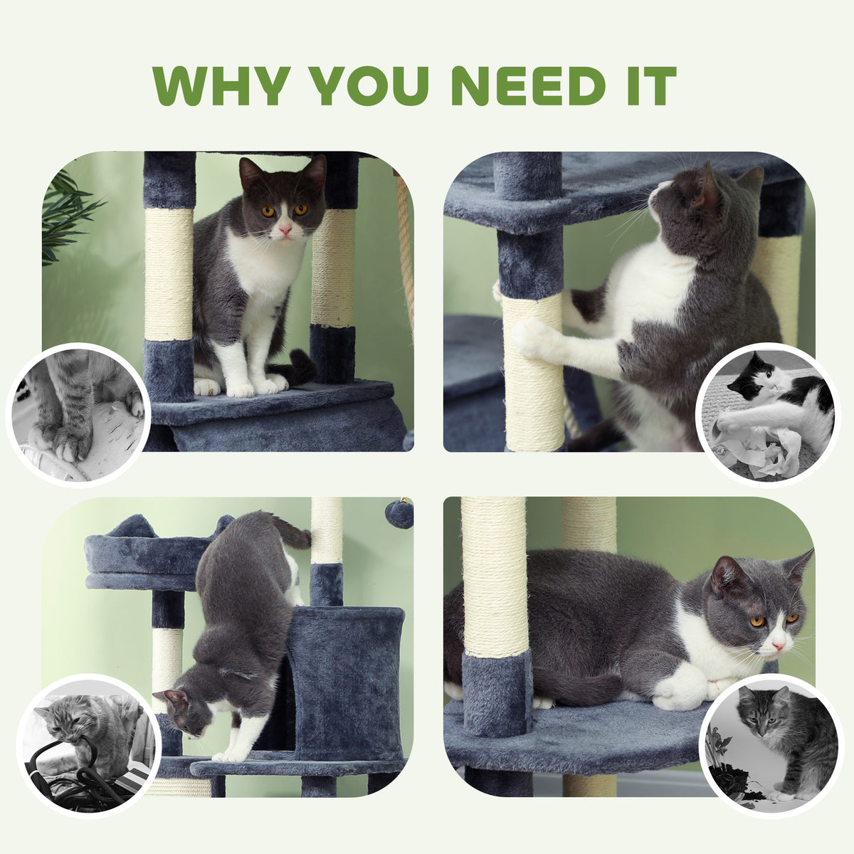 81 Inch Large Cat Tree with 2 Condos, Hammocks and Scratching Board – image 7