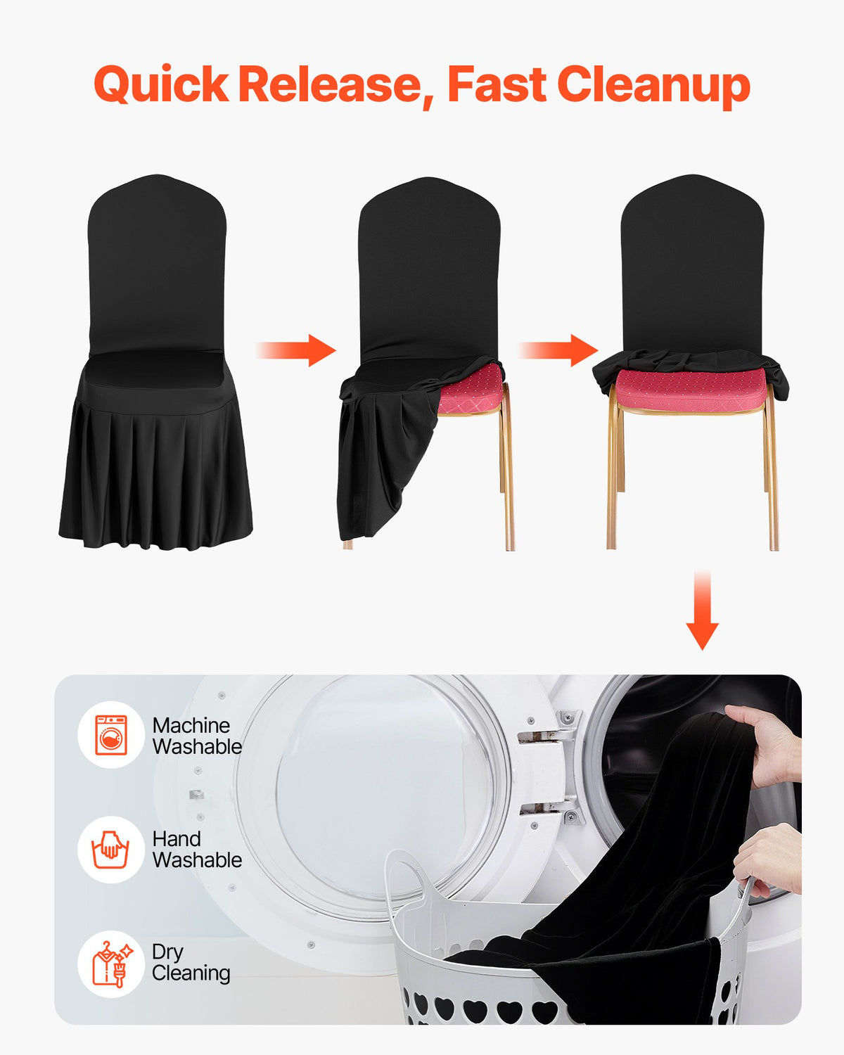 Black Stretch Spandex Chair Covers for Events, 30 Pack – image 5