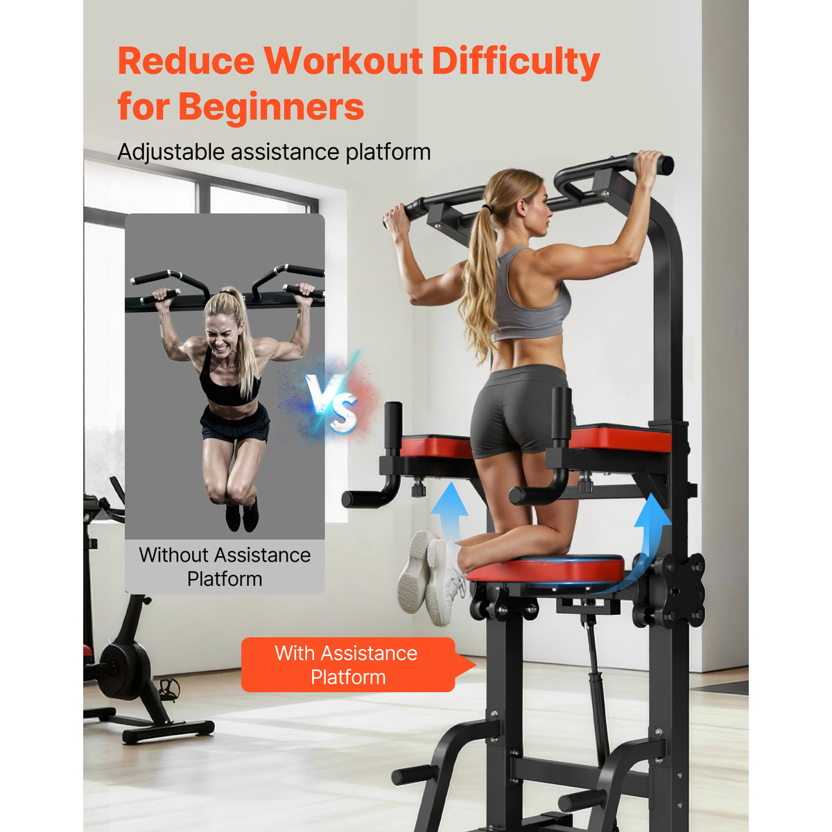 Power Tower Dip Station 330 lb, Assist Platform, 9-Level Pull Up Stand – image 5