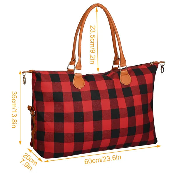 Buffalo Plaid Weekender Duffle Bag, Large Overnight Travel Tote – image 2