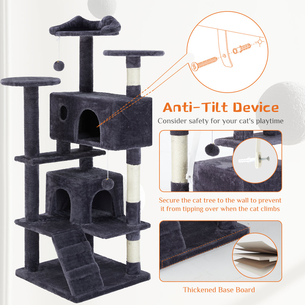 Cat Tree House 54in Multi-Level Climbing Tower with Scratch Posts – image 3