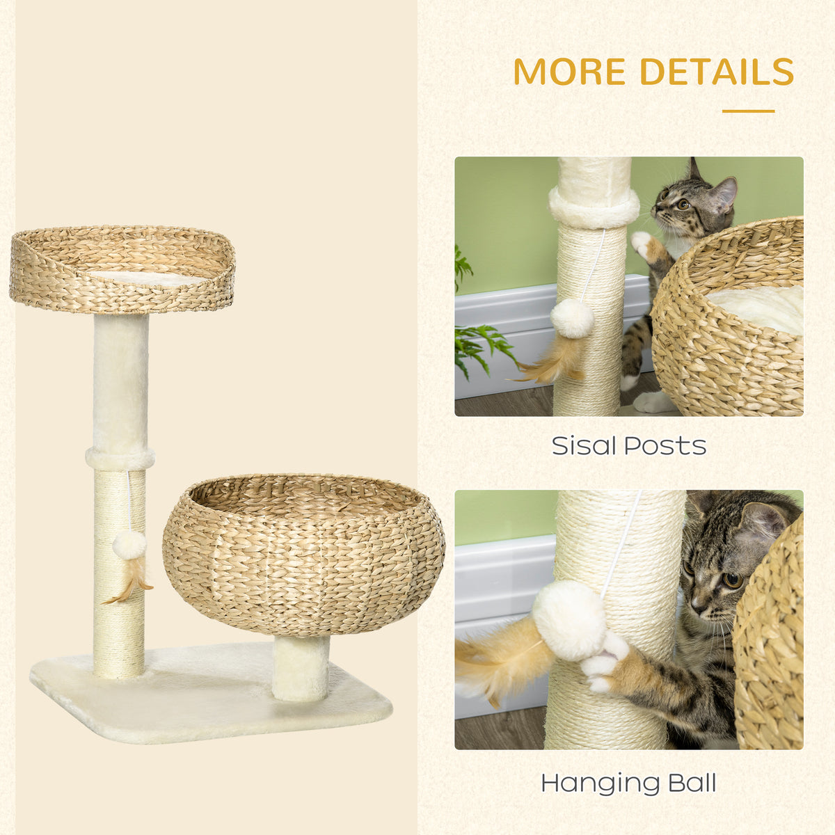 28 Inch Elevated Cat Basket Bed with Sisal Scratching Post – image 5