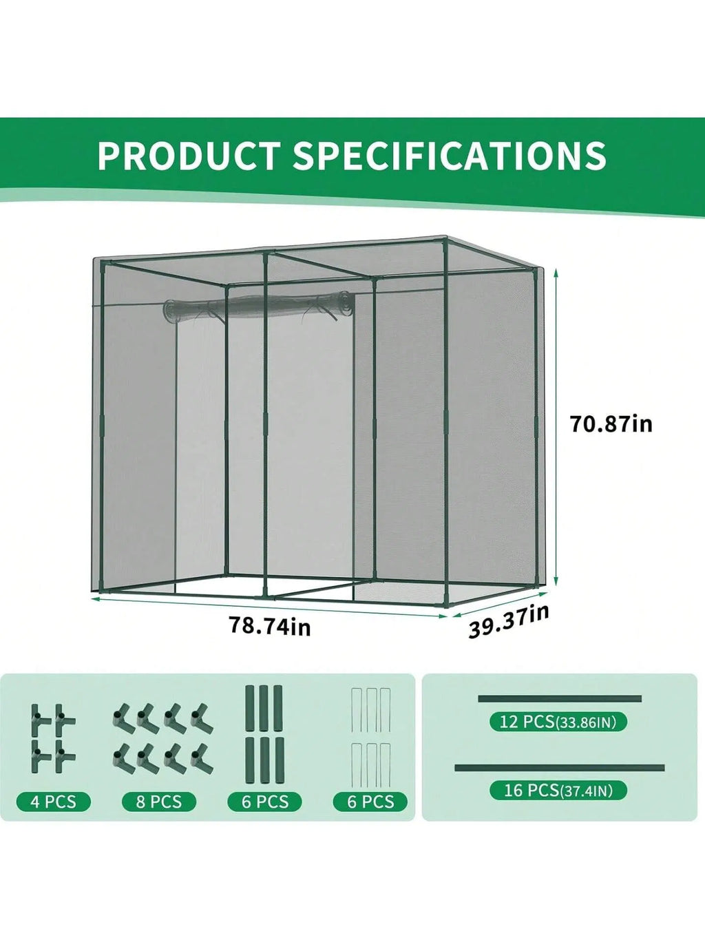 Garden Crop Cage 6.5 x 3.3 x 6 Ft Plant Cover with Zipper Door – image 6