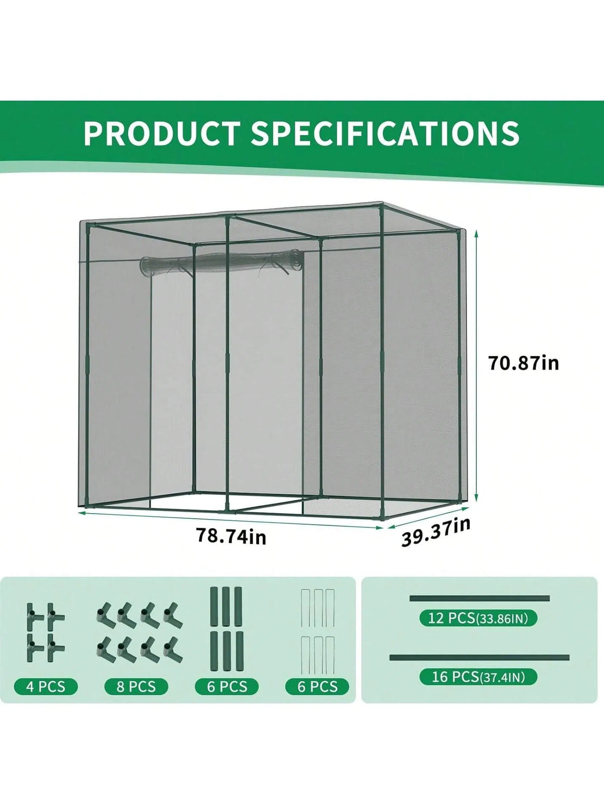 Garden Crop Cage 6.5 x 3.3 x 6 Ft Plant Cover with Zipper Door – image 6