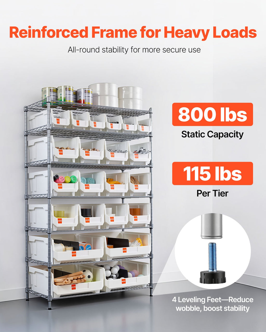 Rolling Bin Storage Rack 7-Tier with 22 Bins, 800 lb Steel Frame – image 3
