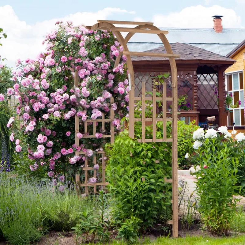7 Ft Wooden Wedding Arch Arbor With Side Trellis, Dark Brown – image 17