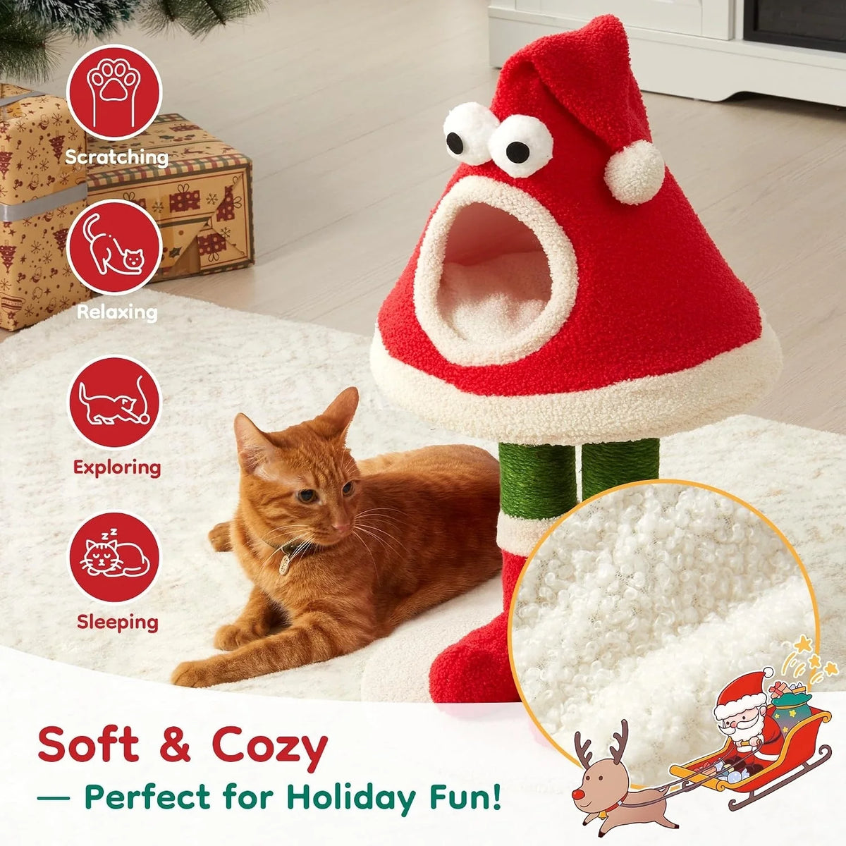 Christmas Cat Tree, Santa Hat Cat Tower with Sisal Posts, 31.5 in – image 4