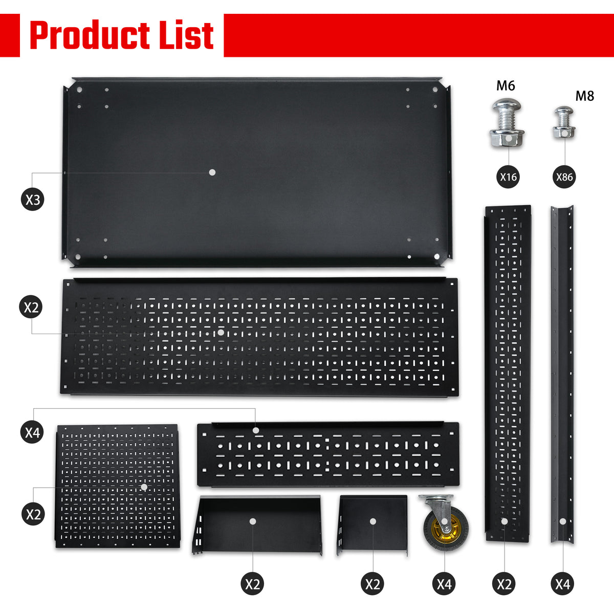 Rolling Tool Cart 3-Tier Steel with Pegboard Sides for Garage
