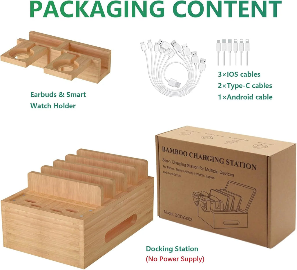 Bamboo Charging Station Organizer for Phones, Tablets & Watches – image 4