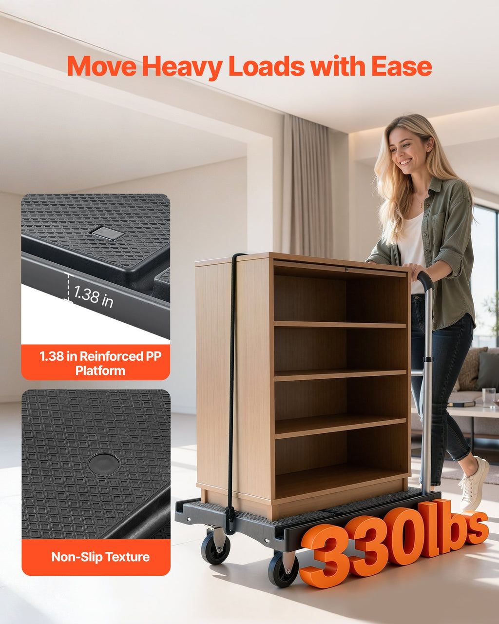 Foldable Platform Push Cart Dolly, 330 lb Flatbed Hand Truck – image 2