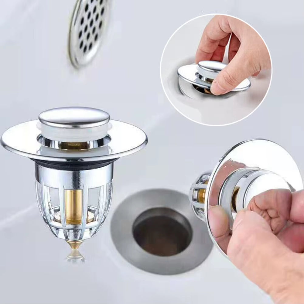 Pop-Up Sink Drain Stopper - Bathroom Basin Hair Catcher Strainer