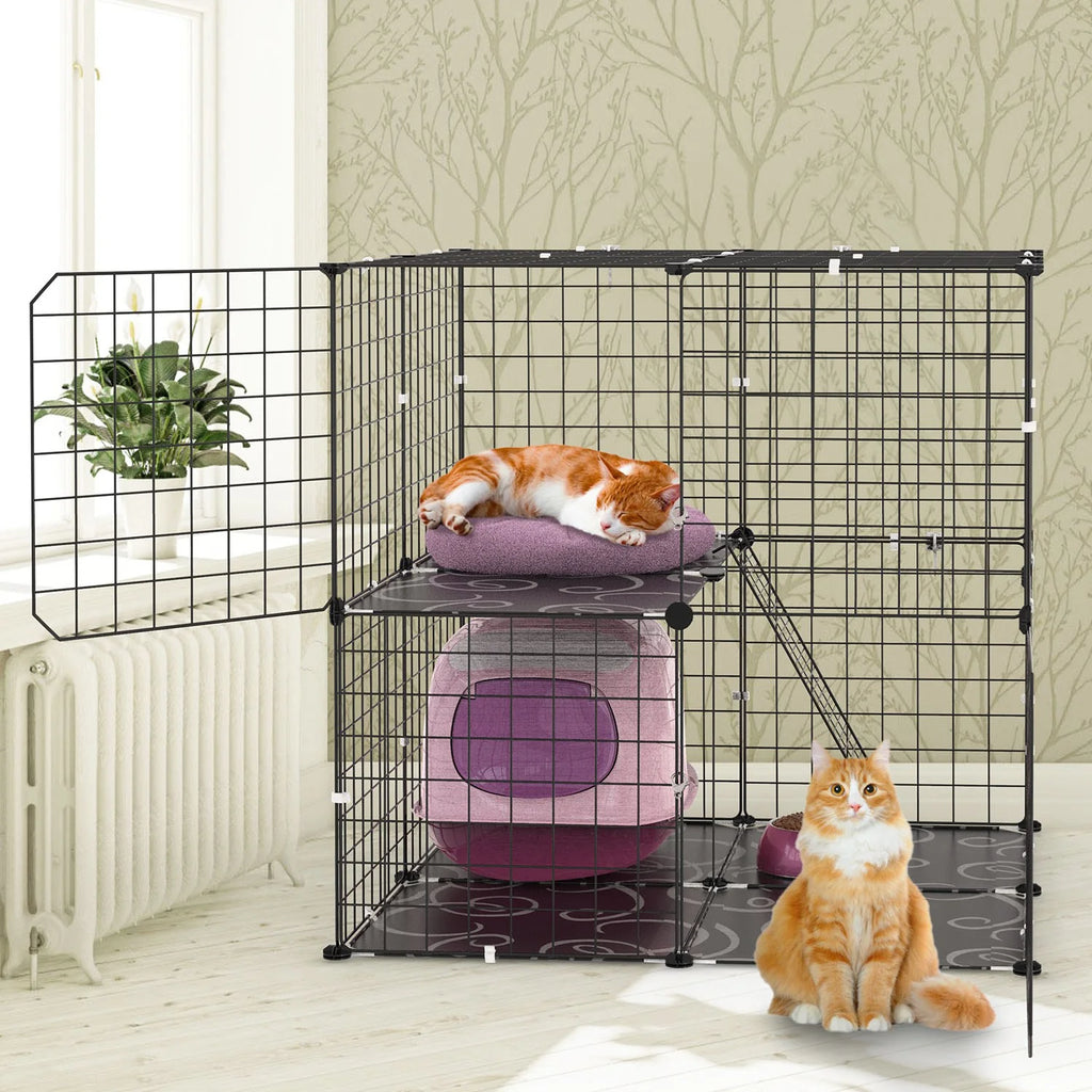 Cat Cage, 2-Tier Playpen with Ladder and 2 Doors, 28 in