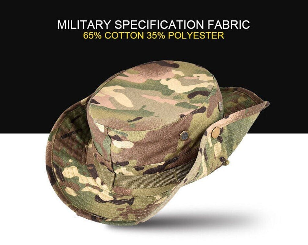 Work Sun Hat Camo Boonie - Wide Brim Outdoor Hat with Chin Strap