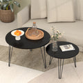 Round Nesting Coffee Tables Set of 2, Faux Marble Top, Black
