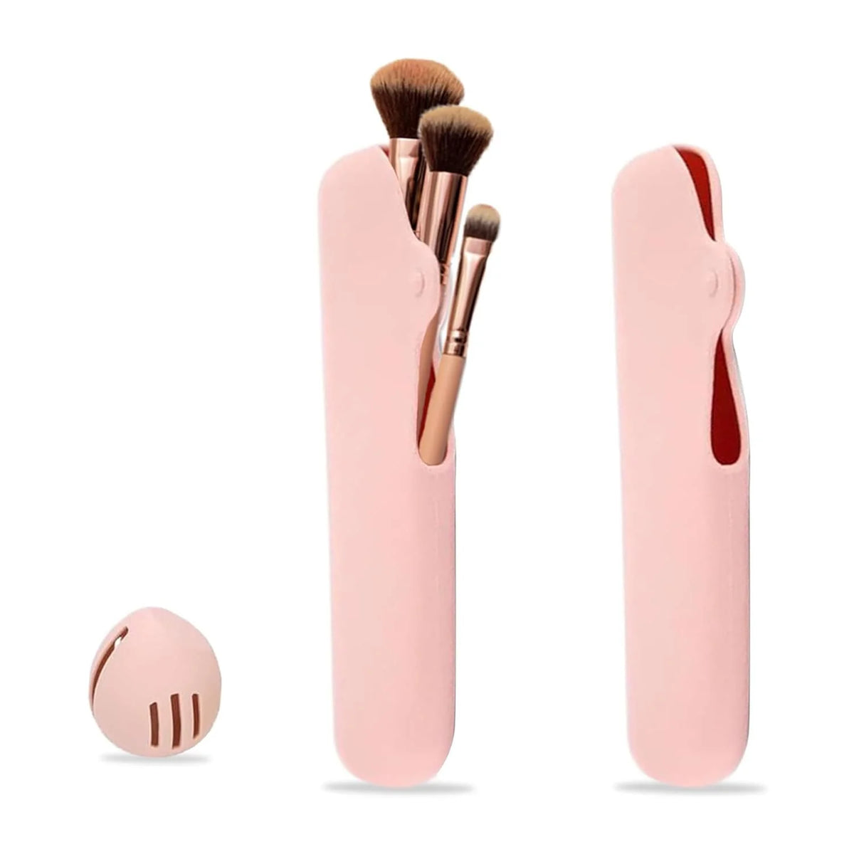 Makeup Brush Holder, Silicone Travel Brush Case with Cover