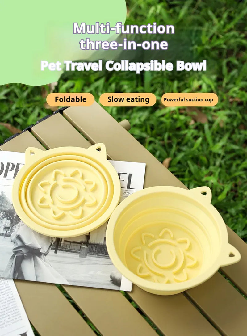 Collapsible Dog Travel Bowl Silicone Slow Feeder with Suction Cups