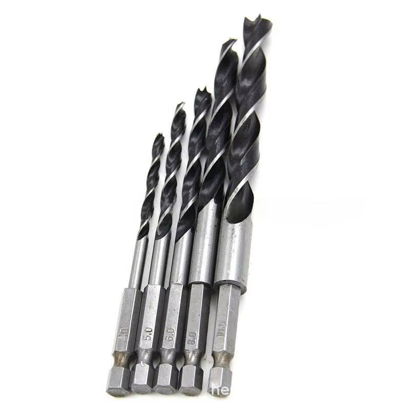 Brad Point Drill Bit Set 5-Piece 4-10mm Hex Shank for Wood – image 6