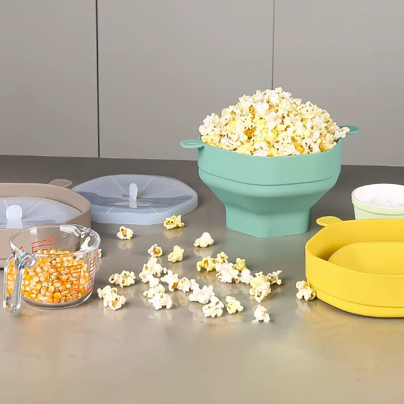 Collapsible Silicone Microwave Popcorn Popper Bowl with Lid – image 2