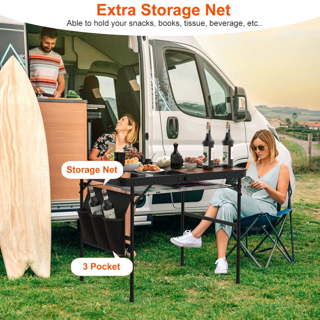 Folding Camping Table 35 x 24 in, Adjustable Height with Storage Net – image 9