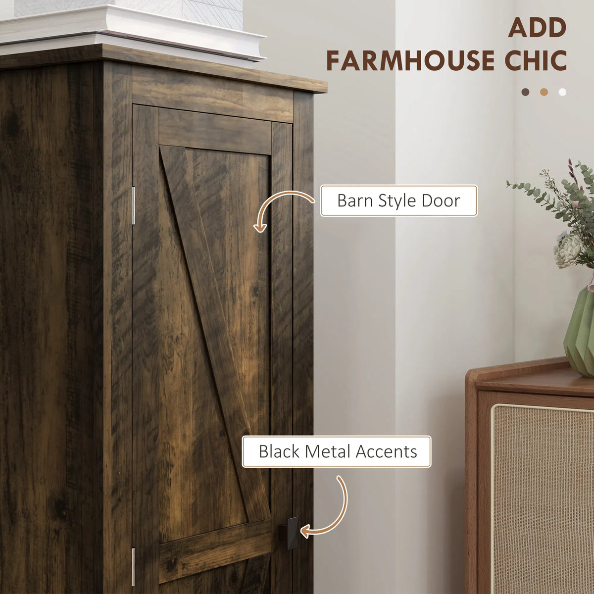 Pantry Cabinet 48 Inch with Barn Door, Farmhouse Kitchen Storage – image 6