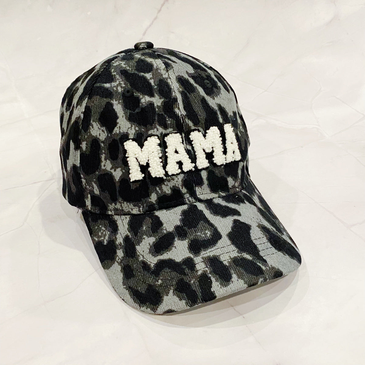 Corduroy Baseball Cap Animal Print with Fuzzy Lettering – image 2