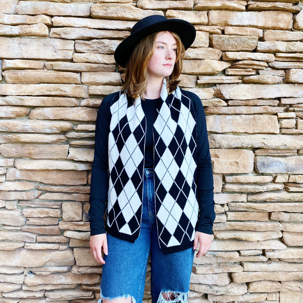 Argyle Knit Scarf – Patterned Fall Scarf, 10 x 64 in – image 2