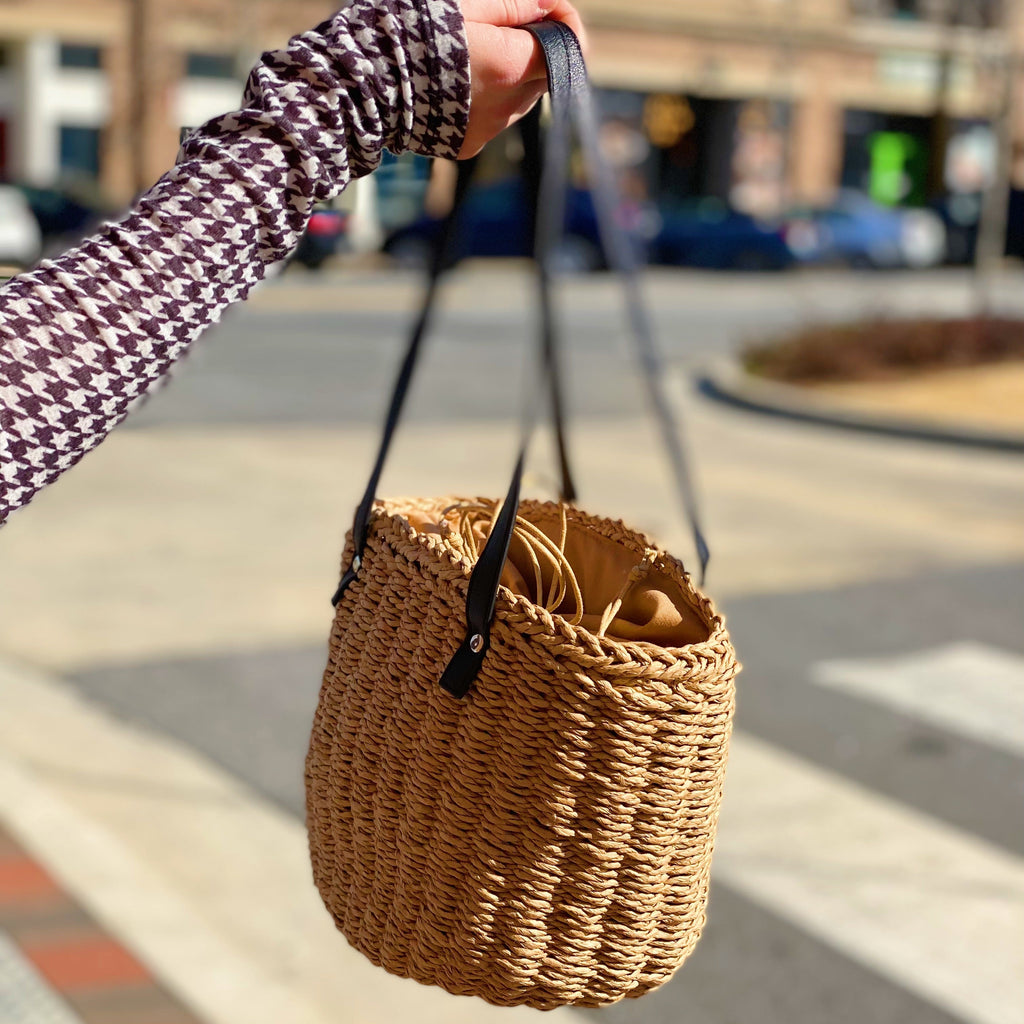 Smiley Face Woven Bucket Bag – Drawstring Shoulder Bag – image 5