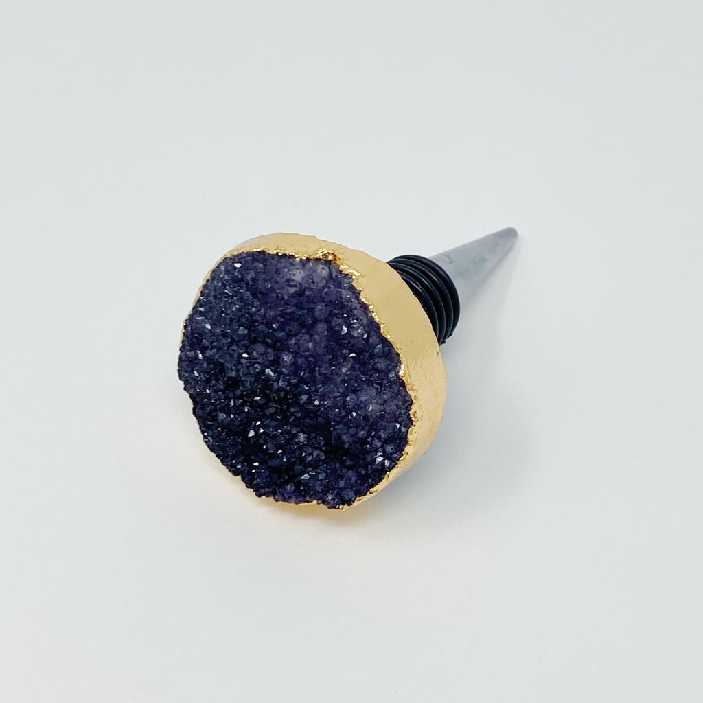 Natural Stone Wine Stopper – Raw Crystal with Gold Edge – image 2
