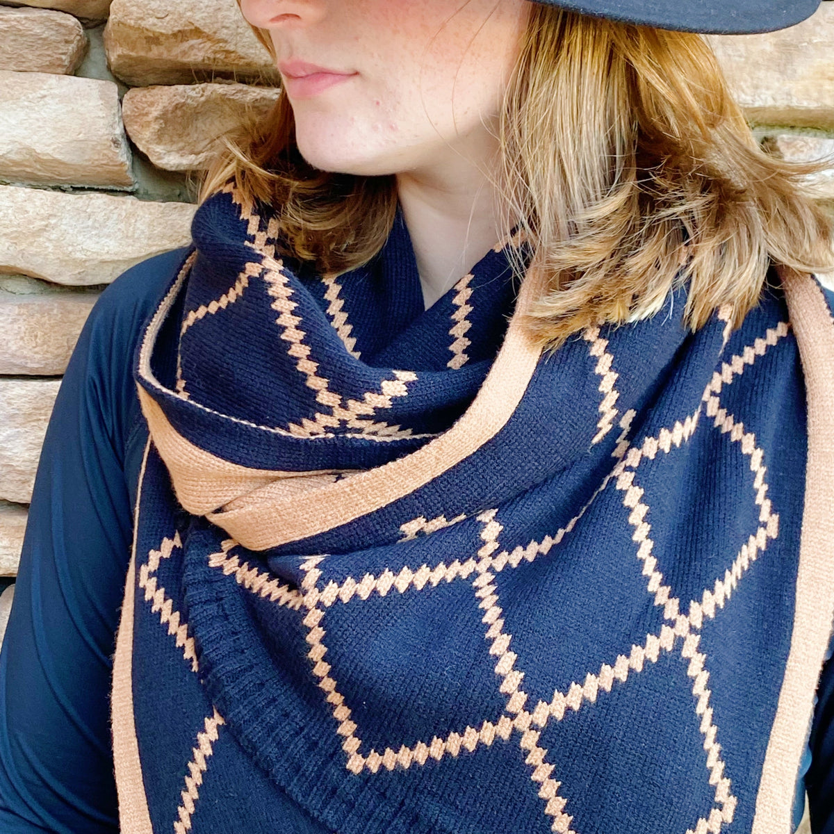 Knit Winter Scarf - Reversible Diamond Pattern Long Scarf – image 4