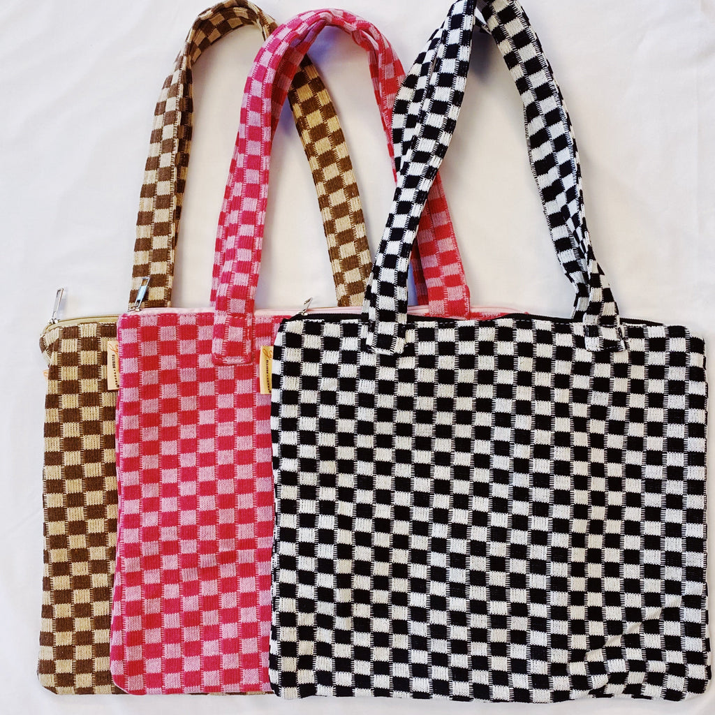 Checkered Tote Bag - Zippered Lined Shoulder Tote with Pocket – image 2