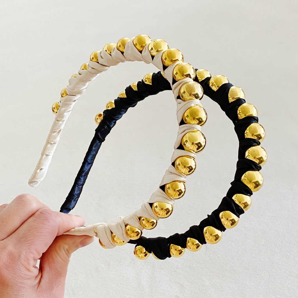 Satin Headband – Beaded Wrapped Hair Band – image 2