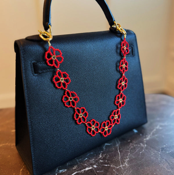 Beaded Flower Bag Charm – Gold Plated Purse Accessory, 15 in