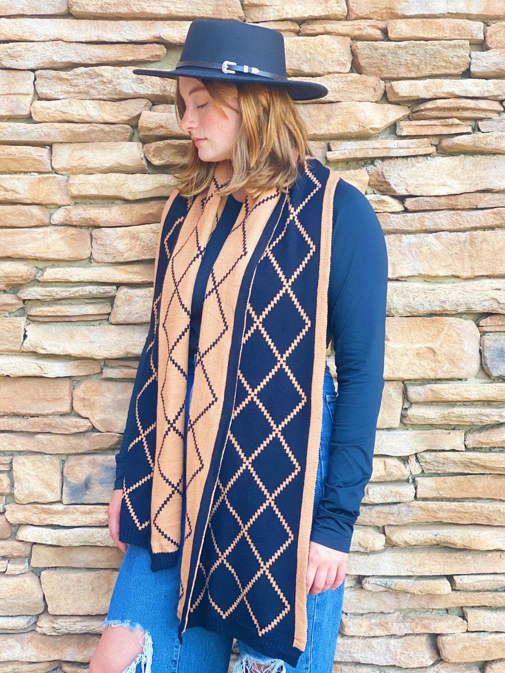 Knit Winter Scarf - Reversible Diamond Pattern Long Scarf – image 6