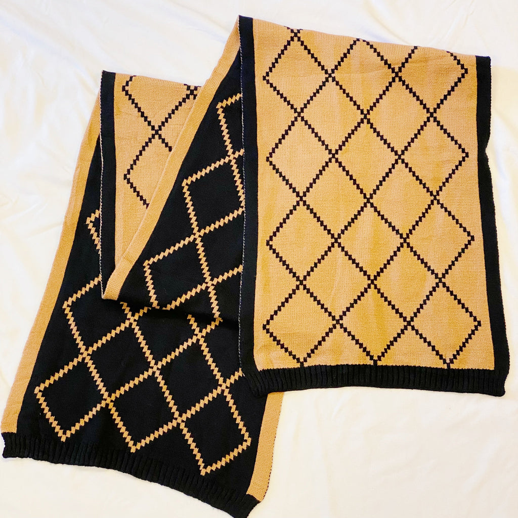 Knit Winter Scarf - Reversible Diamond Pattern Long Scarf – image 8