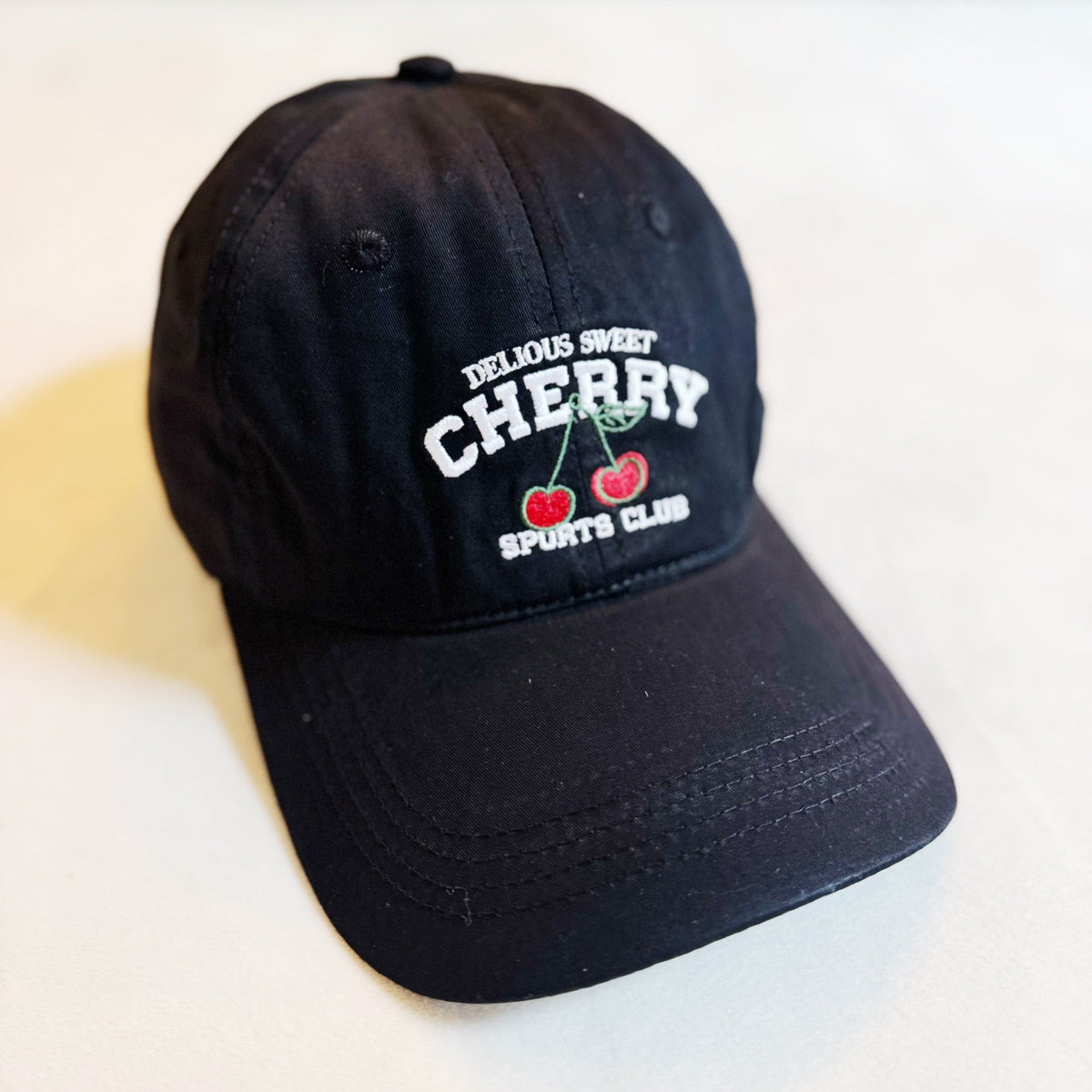 Cherry Embroidered Ball Cap – Two-Tone Cotton Baseball Hat – image 2