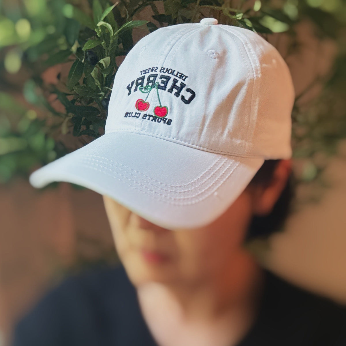 Cherry Embroidered Ball Cap – Two-Tone Cotton Baseball Hat – image 7