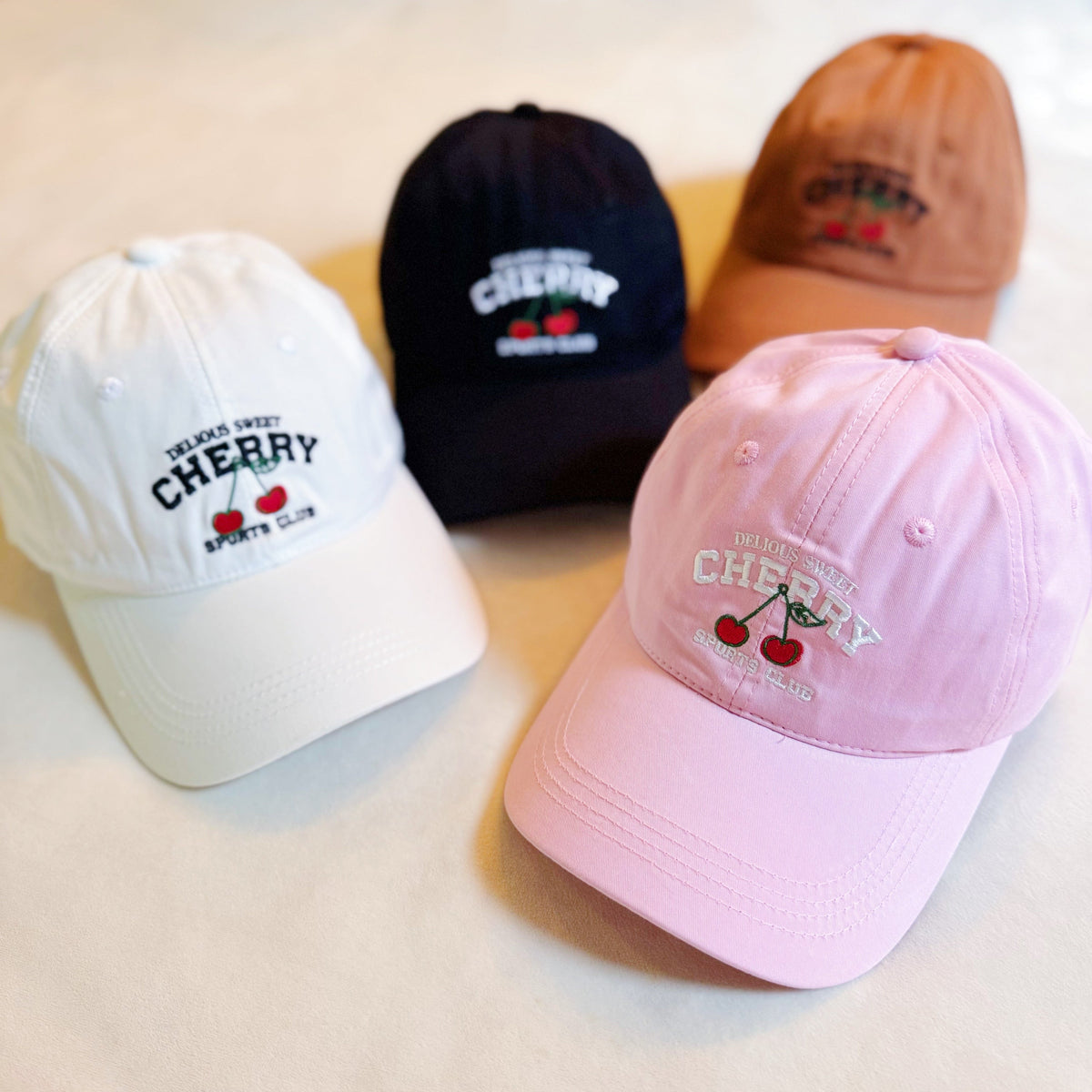 Cherry Embroidered Ball Cap – Two-Tone Cotton Baseball Hat