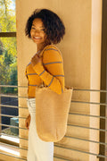 Scalloped Knit Tote Bag – Braided Strap Drawstring Tote