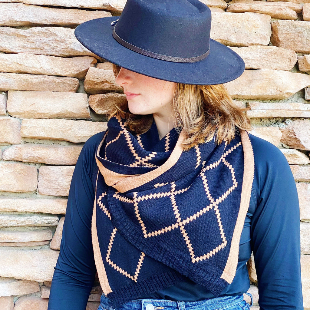 Knit Winter Scarf - Reversible Diamond Pattern Long Scarf – image 3