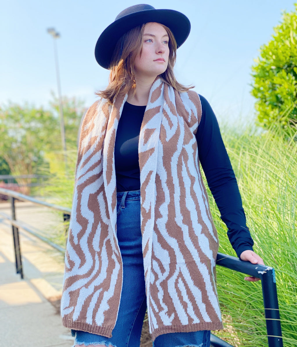 Zebra Knit Scarf – Reversible Cozy Winter Scarf, 13 x 78 in – image 3