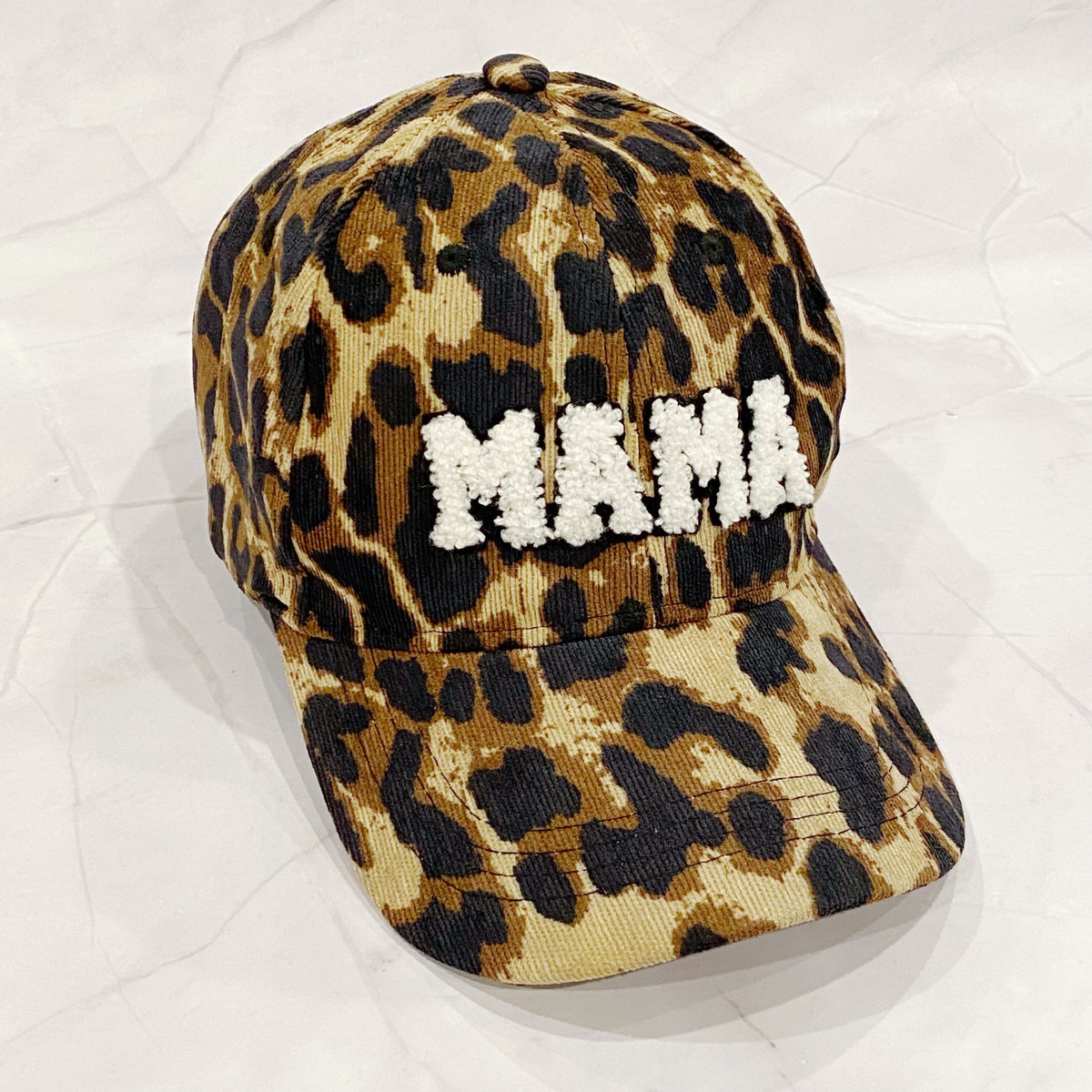 Corduroy Baseball Cap Animal Print with Fuzzy Lettering – image 3