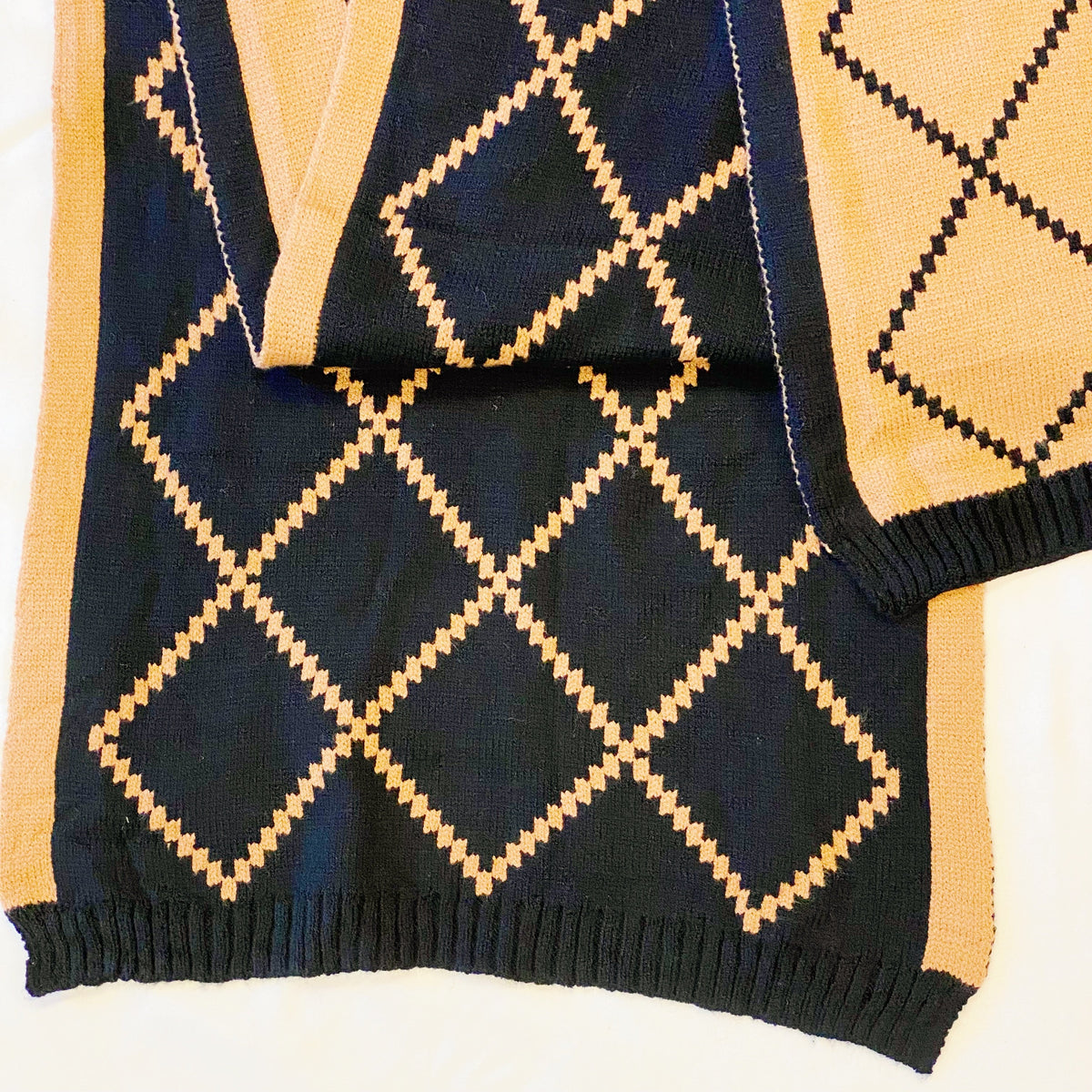Knit Winter Scarf - Reversible Diamond Pattern Long Scarf – image 7