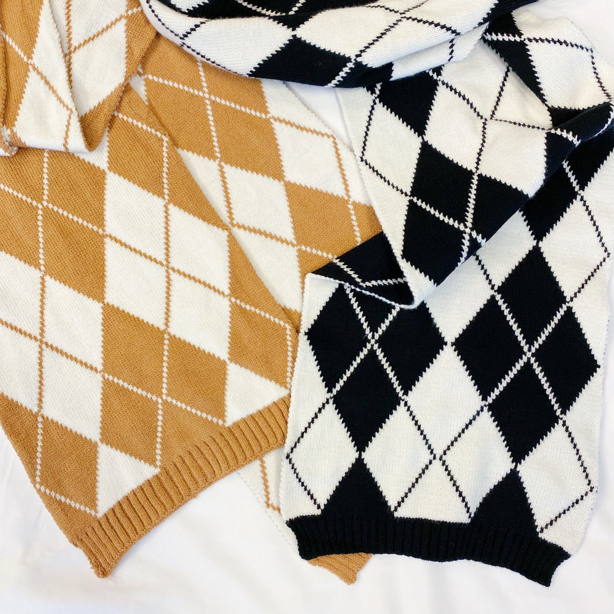 Argyle Knit Scarf – Patterned Fall Scarf, 10 x 64 in – image 11