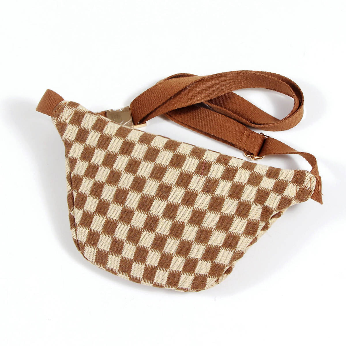 Checkered Knit Belt Sling Bag – Crossbody with Gold Hardware – image 12